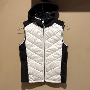 Women's Black and White Hooded Puffer Vest